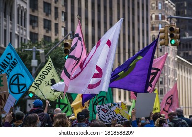 New York City, New York/USA September 20, 2020 Various Activists Groups Marched Demanding Climate And Racial Justice. 