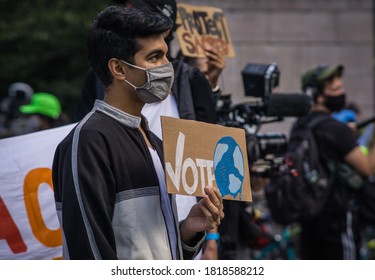 New York City, New York/USA September 20, 2020 Various Activists Groups Marched Demanding Climate And Racial Justice. 