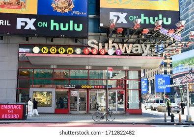 New York City/USA - April 19, 2020: Times Square Subway Station, Manhattan, NYC.