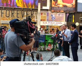 New York City/USA May 19 2017: Ydanis Rodríguez, Brad Hoylman, And Paul Steely White Hold A Press Conference In Times Square A Day After The Deadly Attack On Times Square By Motorist Richard Rojas.