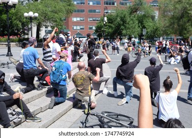 New York City/USA-June 1 2020: Black Lives Matter Protestors Kneel In Remembrance Of George Floyd, Killed By Minneapolis Police Officer, Derek Chauvin