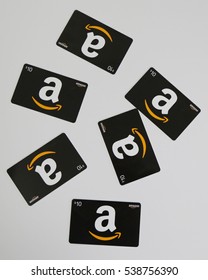  NEW YORK - DECEMBER 18, 2016: Amazon gift cards on display in New York 