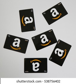  NEW YORK - DECEMBER 18, 2016: Amazon gift cards on display in New York 