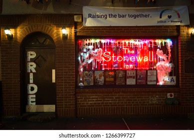 NEW YORK- December 22 2018: The Stonewall Inn, Site Of The 1969 Riots On Christopher St. President Obama Designated The Area Around The Iconic Bar As The Country