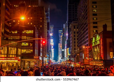 NEW YORK, NEW YORK - DECEMBER 31, 2013: New York Street Before New Years Eve. People Waiting Ball Drop.
