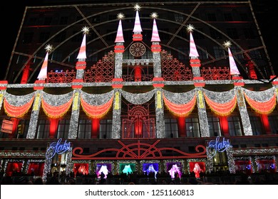 NEW YORK - DECEMBER 4, 2018: Saks Fifth Avenue’s Magical Theater Of Dreams Themed 2018  Ultimate Light Show And Holiday Windows Displays On December 4, At New York City, NY.