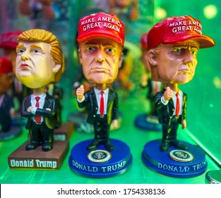 NEW YORK - DECEMBER 5, 2019: Presidential Bobble Heads On Display In Souvenir Store In Midtown Manhattan