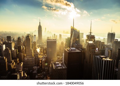 New York Downtown Sunset From The Rockefeller Building