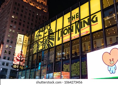 New York, Feb 16, 2018 - Sign: Lion King Live Theater