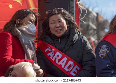 NEW YORK, NEW YORK - FEBRUARY 05, 2022: Congresswoman Grace Meng (C) Attends The Flushing Chinese Business Association Flushing Chinese Lunar New Year Parade.