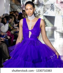 New York, New York - February 09, 2019: Chanel Iman Walks The Runway At Christian Siriano Fall Winter 2019 Fashion Show