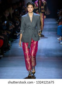 New York, New York - February 10, 2019: A Model Walks The Runway At Prabal Gurung Fall Winter 2019 Fashion Show