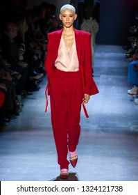 New York, New York - February 10, 2019: A Model Walks The Runway At Prabal Gurung Fall Winter 2019 Fashion Show