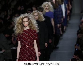 NEW YORK - FEBRUARY 11: Models walk runway during Fall/Winter 2013 presentation for Marc by Marc Jacobs collection at Mercedes-Benz Fashion Week at Lincoln Center on February 11, 2013 in New York