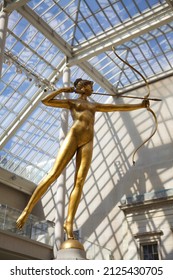 NEW YORK, NEW YORK - FEBRUARY 14, 2022: Low Angle View Of The Diana Weathervane At The Met Museum, NYC, NY