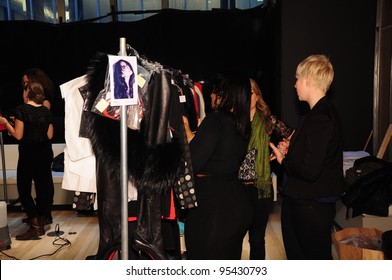 NEW YORK - FEBRUARY 16: Clothes Rack Backstage At Stephen Burrows Fall/Winter 2012 Presentation At Audi Forum During New York Fashion Week On February 16, 2012 In NYC.