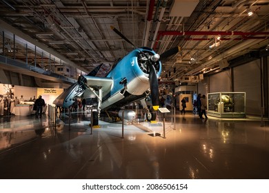 NEW YORK - FEBRUARY, 2020: Plane Inside Intrepid Sea, Air And Space Museum In New York, Docked On The Hudson River.