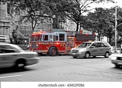 New York Fire Department Truck In Action