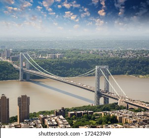 New York. George Washington Bridge And Hudson River, Aerial View.