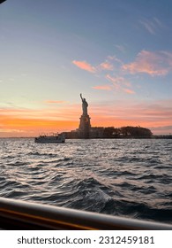 New York Hudson River Sunset Statue of Liberty