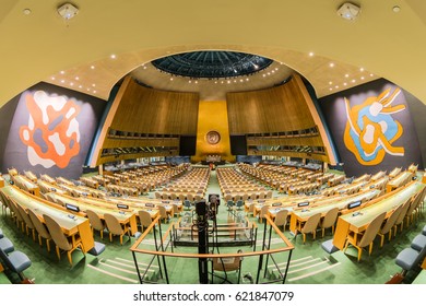 NEW YORK - JAN 18: General Assembly Hall At United Nations Headquarters On Jan 18, 2017 In New York, USA.