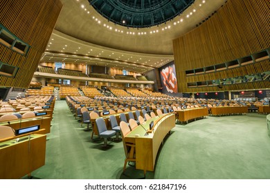 NEW YORK - JAN 18: General Assembly Hall At United Nations Headquarters On Jan 18, 2017 In New York, USA.