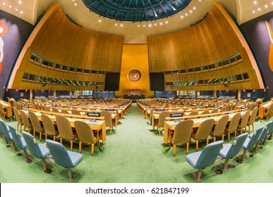 NEW YORK - JAN 18: General Assembly Hall At United Nations Headquarters On Jan 18, 2017 In New York, USA.