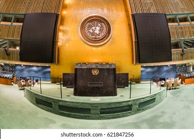 NEW YORK - JAN 18: General Assembly Hall At United Nations Headquarters On Jan 18, 2017 In New York, USA.