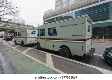 NEW YORK - JAN 22: US Postal Service Truck  In Manhattan On Jan 22, 2017 In New York, USA.