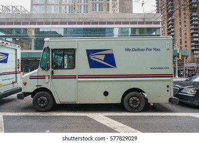 NEW YORK - JAN 22: US Postal Service Truck  In Manhattan On Jan 22, 2017 In New York, USA.