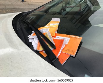 NEW YORK - JANUARY 19, 2017: Parking Violation Tickets For Illegal Parking Violation Citation On Car Windshield In New York
