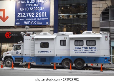 NEW YORK - JANUARY 26:New York State Division Of Homeland Security And Emergency Services Mobile Command Center During Super Bowl XLVIII Week Near Times Square In Midtown Manhattan On January 26, 2014