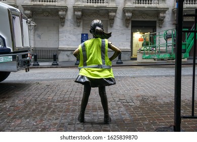 New York, New York - January 4, 2020: “Fearless Girl” By Kristen Visbal, Installed March 7, 2017 In Front Of The New York Stock Exchange.