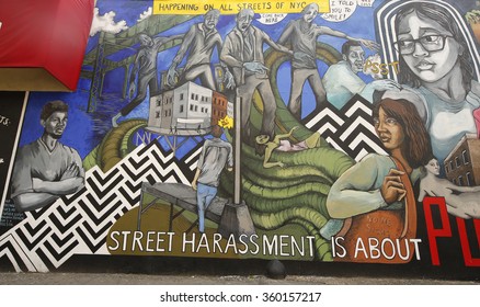 NEW YORK - JANUARY 7, 2016: Street Harassment Themed Mural In Brooklyn