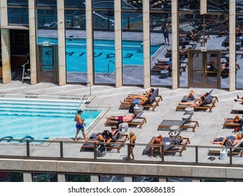 New York, JUL 4, 2021 - Sunny View Of The Equinox Hotel New York With Swimming Pool