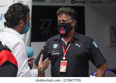 NEW YORK - JULY 10, 2021: Michael Andretti, BMW I Andretti Motorsport Team Owner, Gives Interview At Pit Line During 2021 New York City E-Prix In Brooklyn