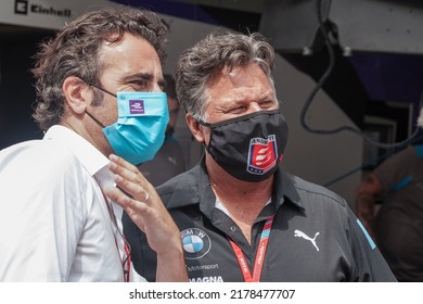 NEW YORK - JULY 10, 2021: Michael Andretti, BMW I Andretti Motorsport Team Owner, Gives Interview At Pit Line During 2021 New York City E-Prix In Brooklyn