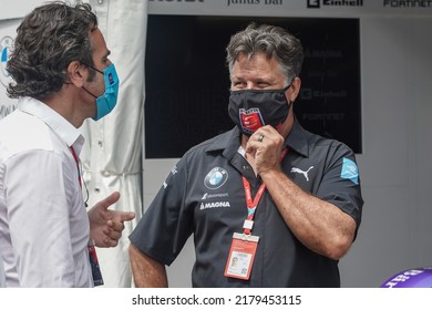 NEW YORK - JULY 10, 2021: Michael Andretti, BMW I Andretti Motorsport Team Owner, Gives Interview At Pit Line During 2021 New York City E-Prix In Brooklyn