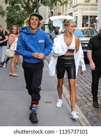 NEW YORK - JULY 12: Justin Bieber and Hailey Baldwin are seen on July 12, 2018 in New York City.