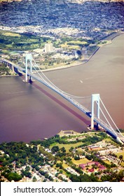 NEW YORK - JULY 14: The Verrazzano Bridge on July 14, 2011 in New York. It has a center span of 1,298 m and was the longest suspension bridge in the world at the time of its completion in 1964.