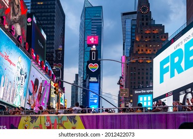 NEW YORK - JULY 16, 2021: New York Times Square Traffic At Night - Summer 2021