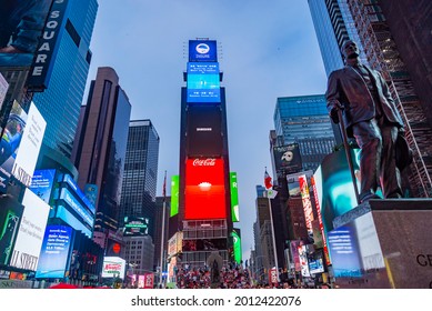 NEW YORK - JULY 16, 2021: New York Times Square Traffic At Night - Summer 2021