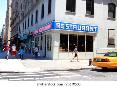 NEW YORK - JULY 17: The Seinfeld location diner on July 17, 2011 in New York. Tom's restaurant exterior was used as a stand-in for the fictional Monk's Cafe in the popular television sitcom Seinfeld.