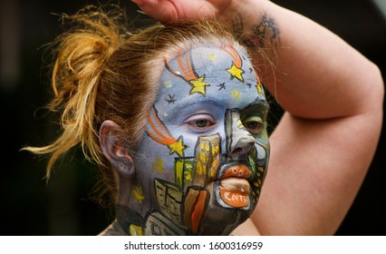 NEW YORK - July 18, 2015. New York City Celebrates Its Annual Body Painting Day In Dag Hammarskjöld Plaza, Across The Street From United Natons Headquarters.