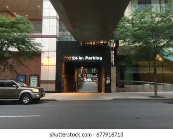 NEW YORK - JULY 2017: Entrance Icon Parking Garage. Citizens Icon Holdings, LLC Settled With Consumer Affairs Department After Incorrectly Charging Monthly Customers A $30 