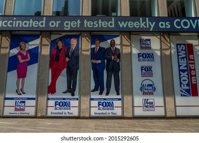 NEW YORK - JULY 22, 2021: Fox News Channel at the News Corporation headquarters building in New York City. News Corporation is an American diversified multinational mass media corporation