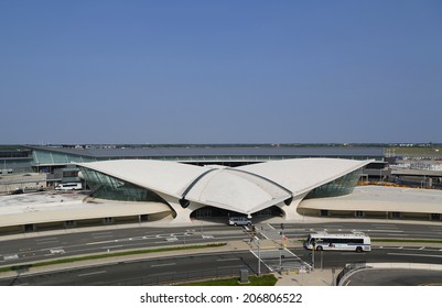 NEW YORK- JULY 22: Areal view of the historic TWA Flight Center and JetBlue Terminal 5 at John F Kennedy International Airport in New York on July 22, 2014. 