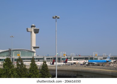 NEW YORK- JULY 22: Delta Airline Terminal 4 And Air Traffic Control Tower At John F Kennedy International Airport In New York On July 22, 2014. 