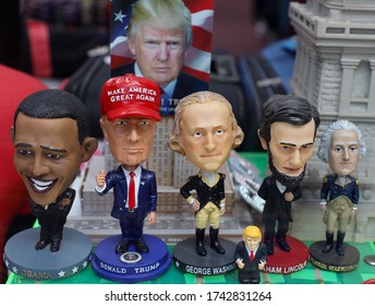 NEW YORK - JULY 30, 2019: Presidential Bobbleheads On Display In Souvenir Store In Midtown Manhattan