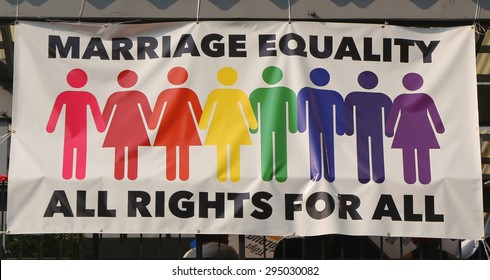 NEW YORK - JULY 5, 2015: Marriage Equality Banner In Manhattan. The Supreme Court Legalized Gay Marriage Nationwide On June 26, 2015 In A Historic 5-4 Decision